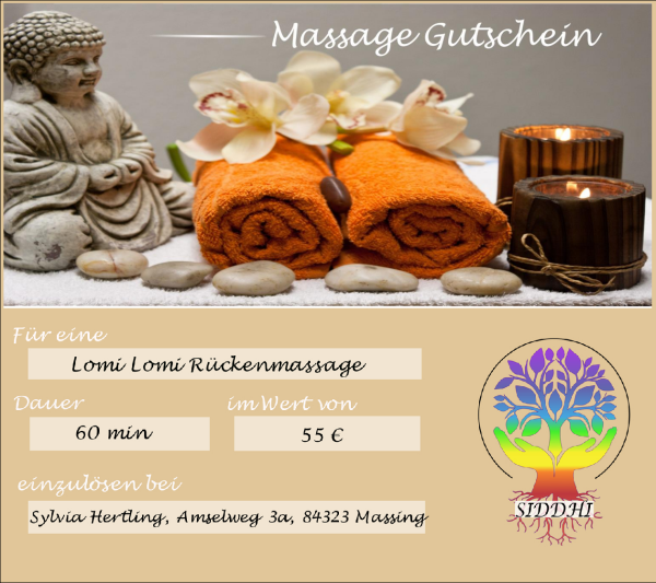 Rücken-, Kopf-, Nackenmassage 60 min.